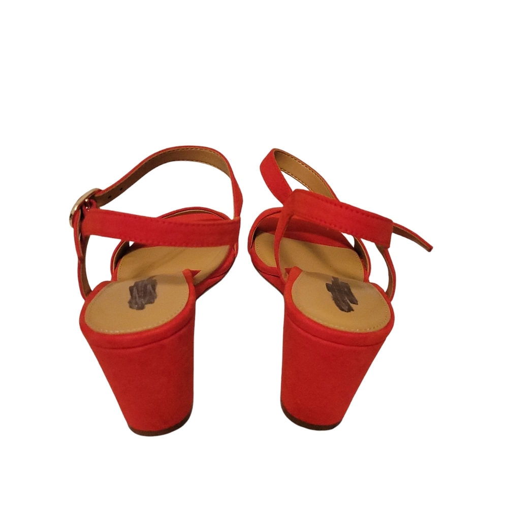 J Crew Factory Red Suede Wedge Sandals 9.5 Ankle Strap Classic Summer Heels - Picture 7 of 9